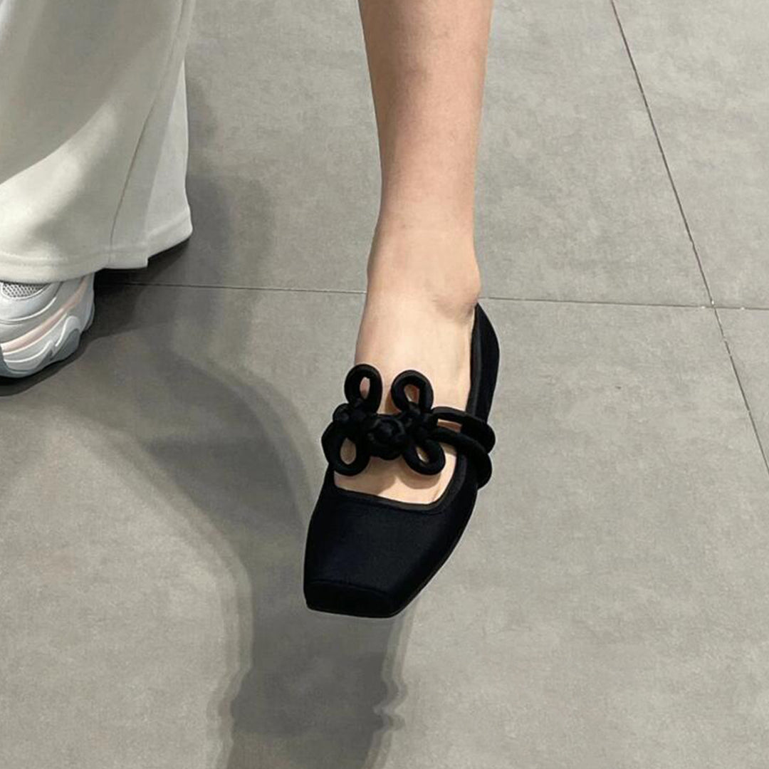 Dame Elegant Firkantet Tå Ballerinaer med Dekorativ Sløjfe Detalje Stilla