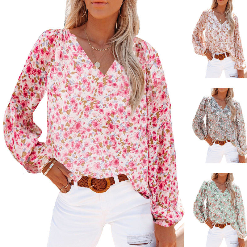 Dame bluse skjorte med blomster mønster og løs pasform Stilla