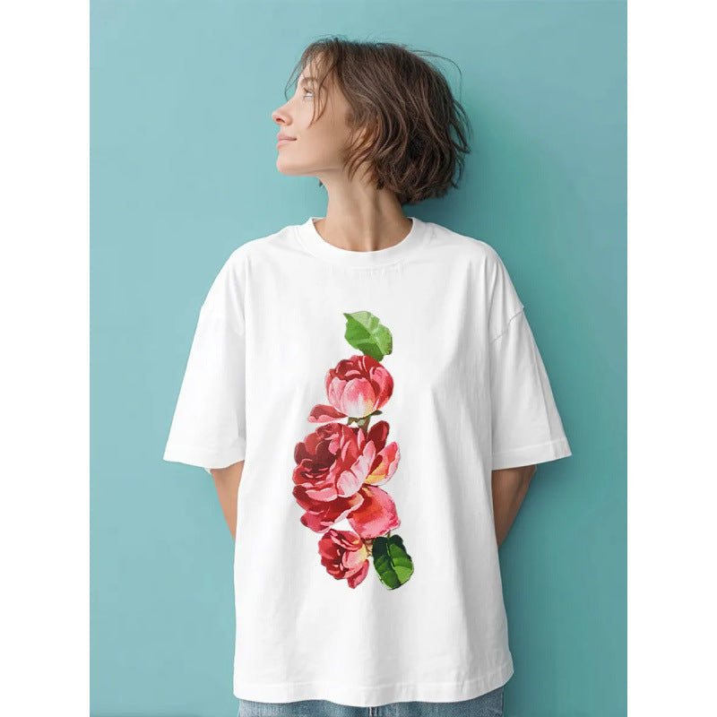 Dame T-Shirt med floralt design Stilla