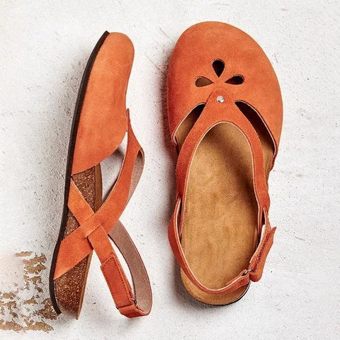 Dame nan lukkede Slingback-sandal med nubucklæder med ergonomisk kork-fodbed og dekorative huludskæringer Skovae