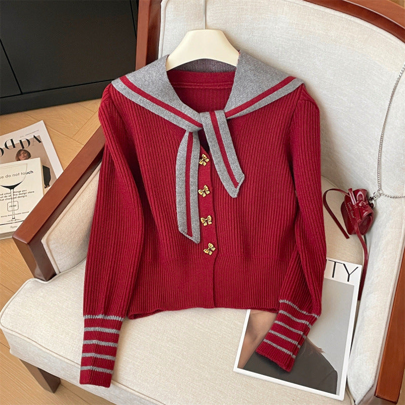Damer cardigan med nautisk krave og dekorative knapper Stilla