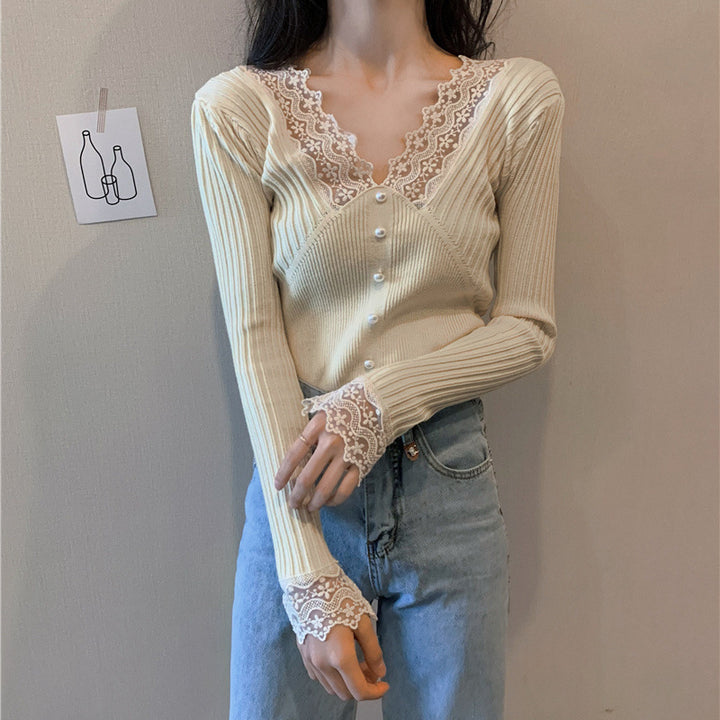 Dame Langærmet Sweater med Blonder Detaljer Stilla