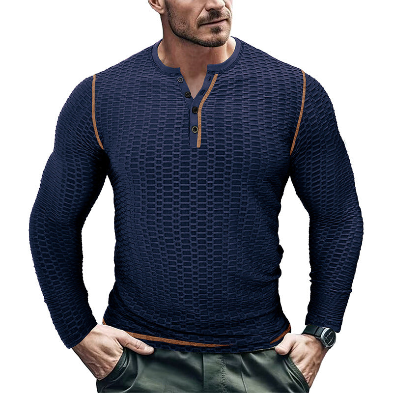 Herrer Langærmet Henley Skjorte med struktureret Design Stilla
