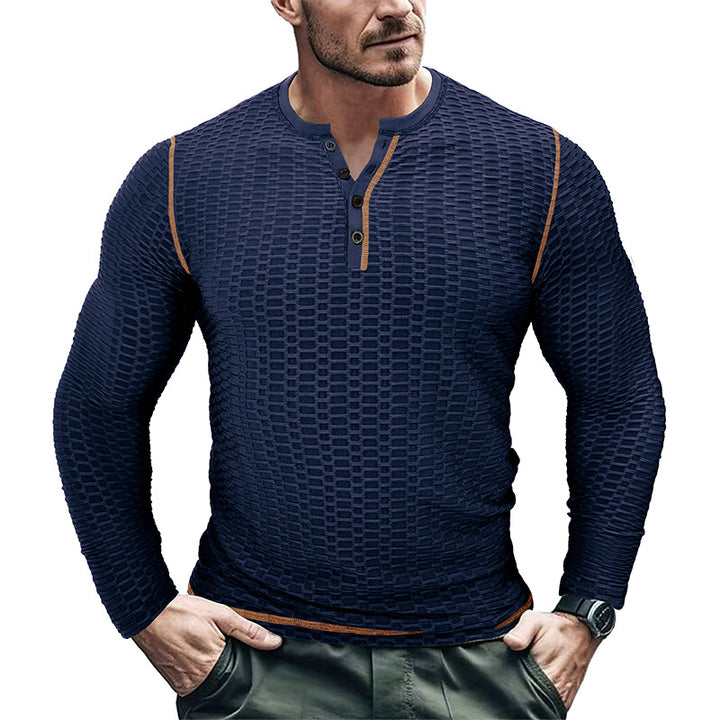 Herrer Langærmet Henley Skjorte med struktureret Design Stilla