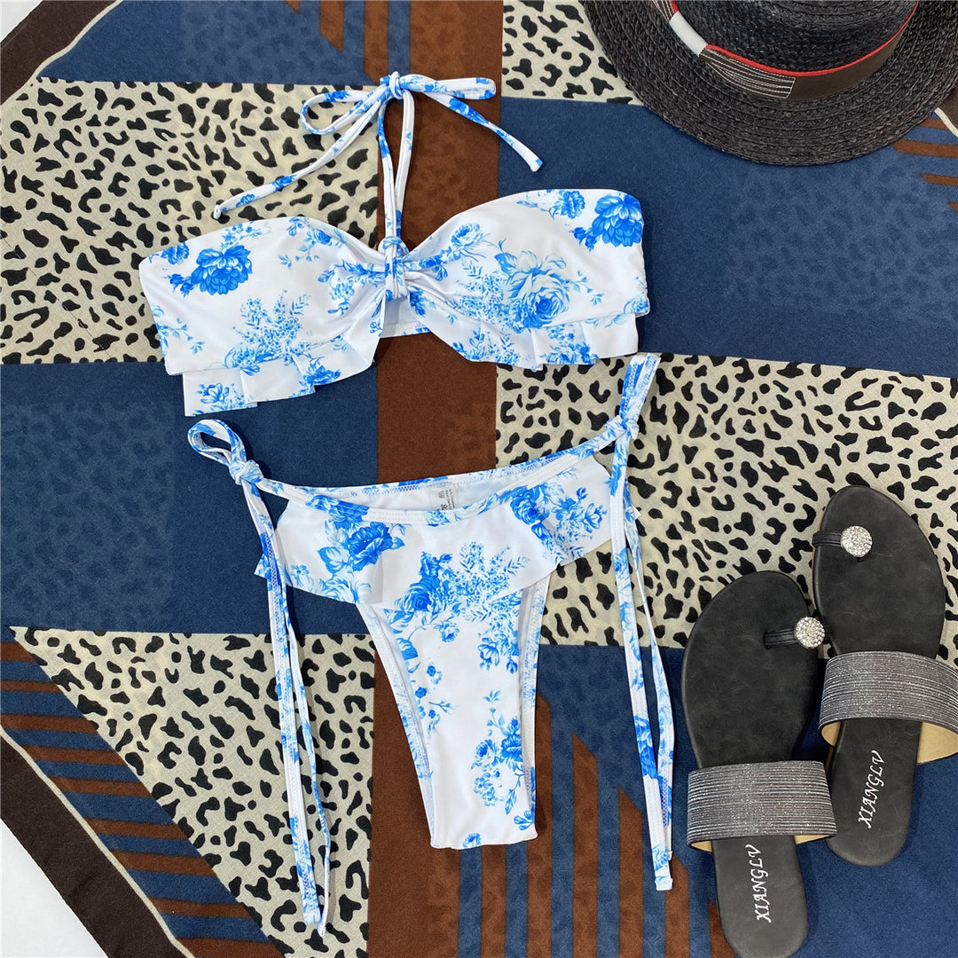 Dame bandeau-bikini med florale detaljer Stilla