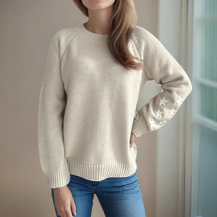 Kvinder strik sweater med blomsterapplikationer og afslappet pasform Stilla