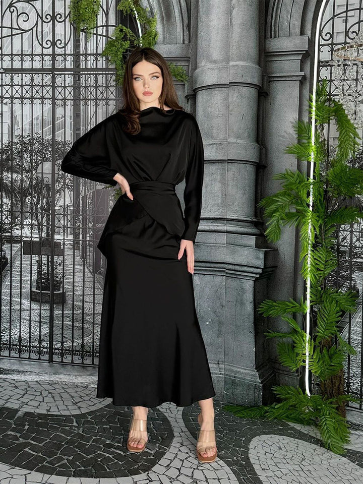 Elegant satin indpakning maxi kjole til damer Stilla