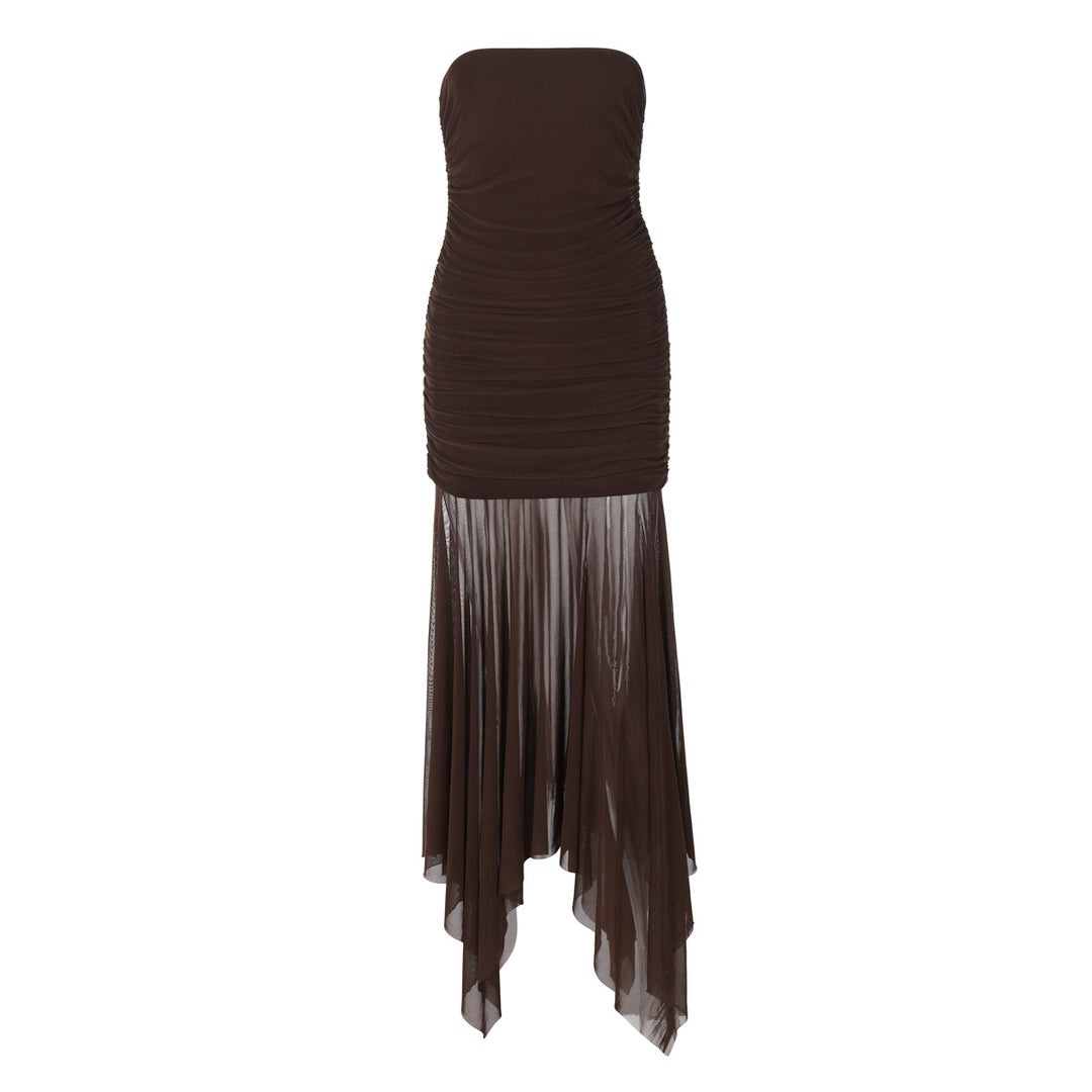 Dame aftenkjole i flowy chiffon med rynker Stilla