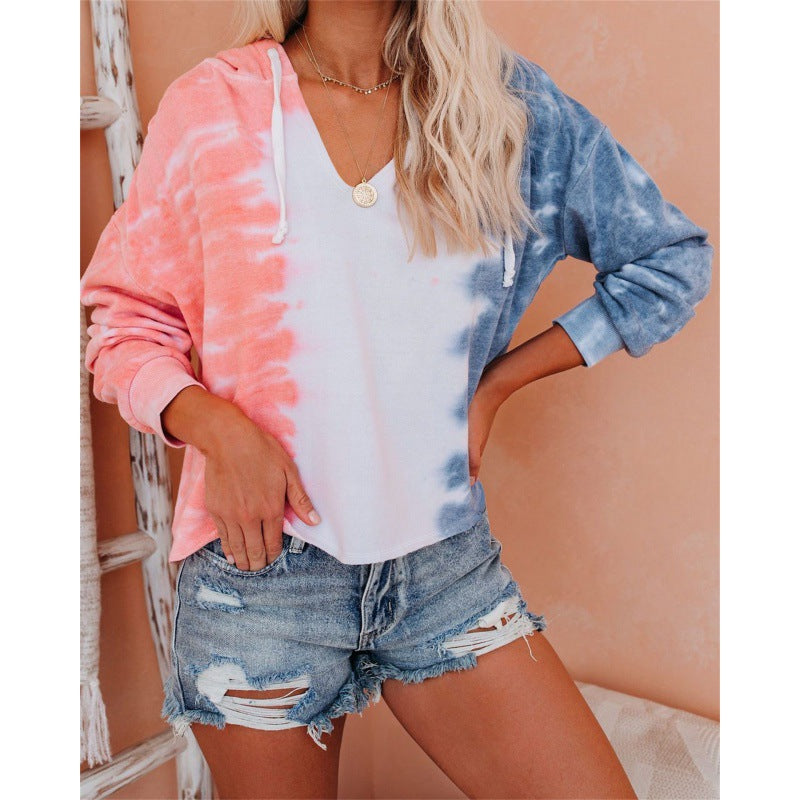Kvindernes V-hals hoodie med tie-dye design Stilla