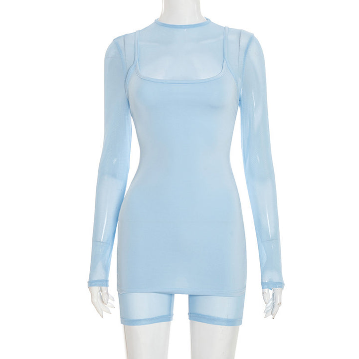 Damen Körperbetontes Longsleeve-Overall mit transparenten Ärmeln und figurformendem Schnitt Skovae