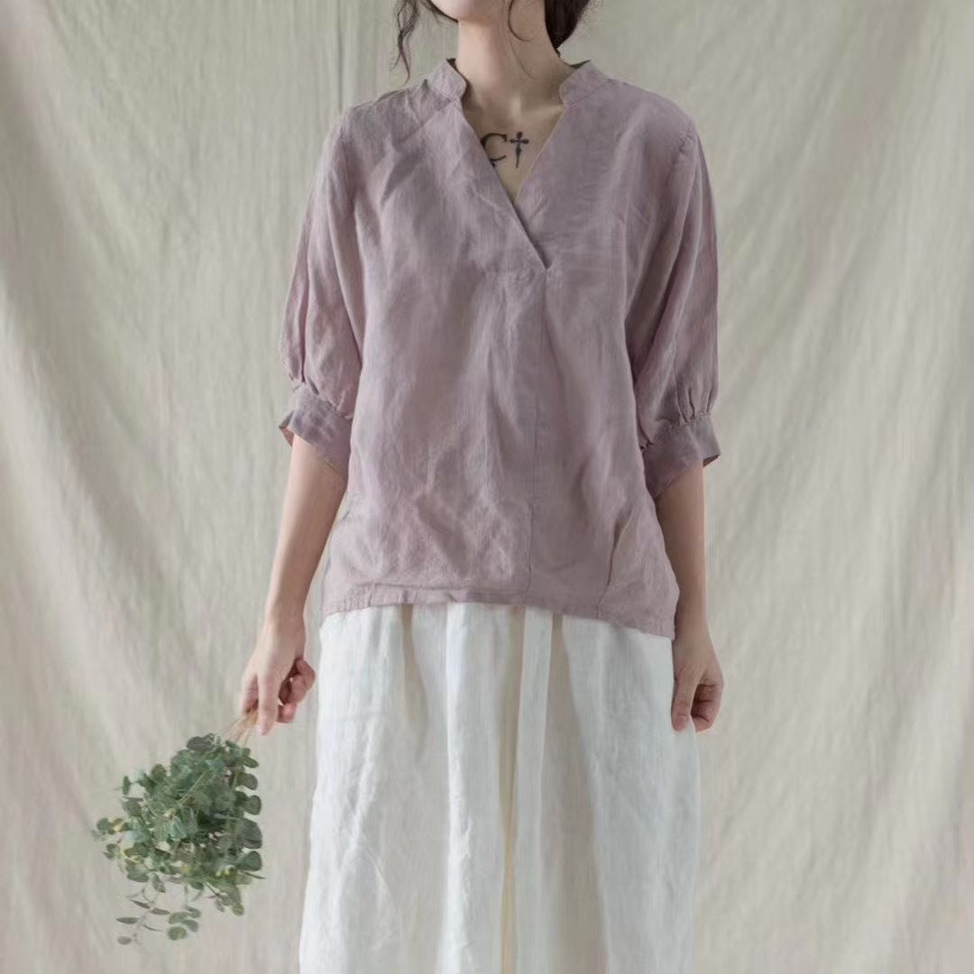 Femme let V-hals hør bluse Stilla