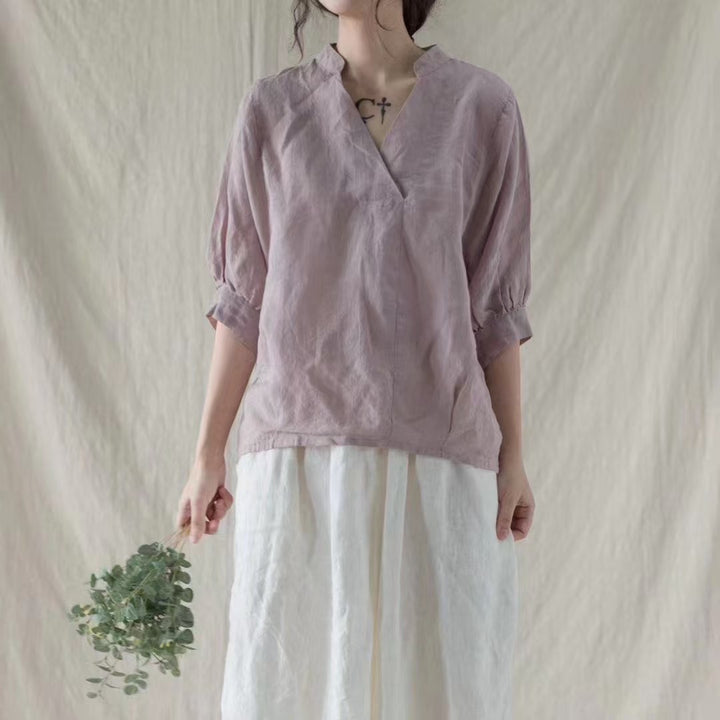 Femme let V-hals hør bluse Stilla