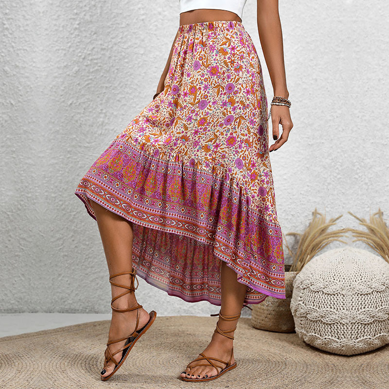 Femme Høj-Dyb Trin Floral Maxi Nederdel Stilla