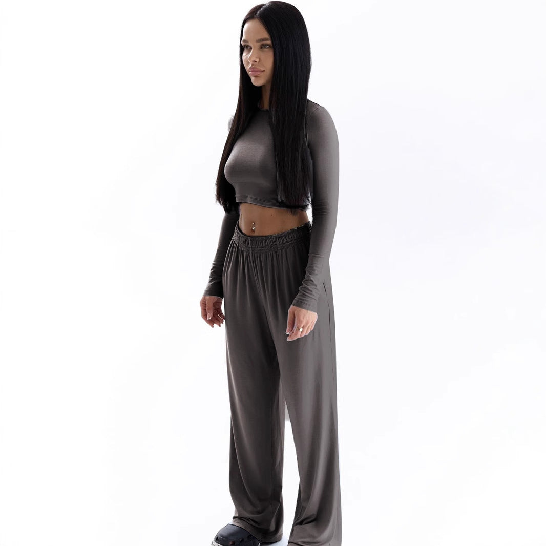 Dame Elegant To-delt Sæt med cropped top og brede bukser Skovae