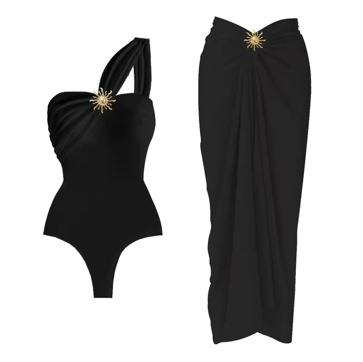 Dame jumpsuit badedragt med asymmetrisk strop og elegant omslagsskjørt Stilla
