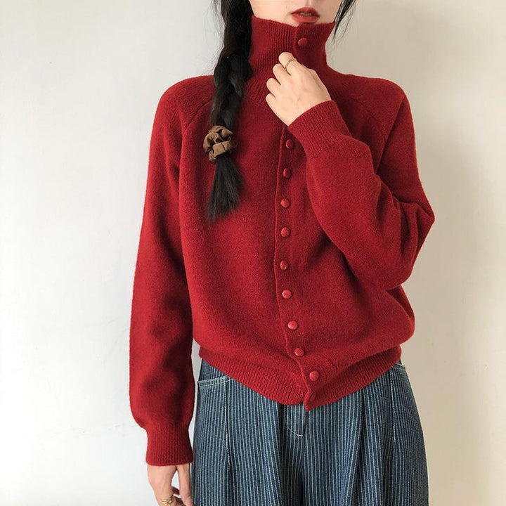 Femme Højkrave Knap-Ned Strikpullover Stilla