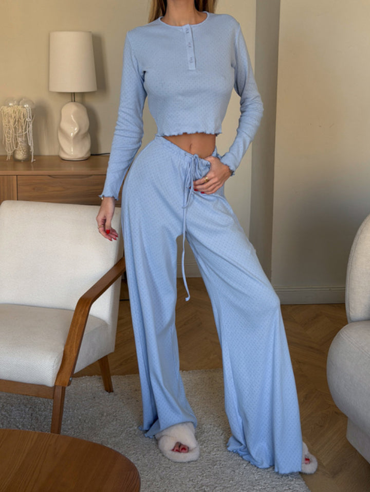 Dame Casual Leisure Suit med Høj Talje og Teksturert Overflade Stilla