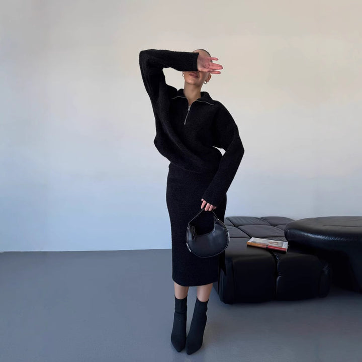 Kvinders strikket sweater med kort lynlås Skovae