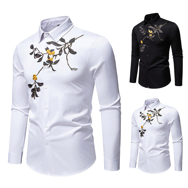 Herrer broderet blomster skjorte Stilla