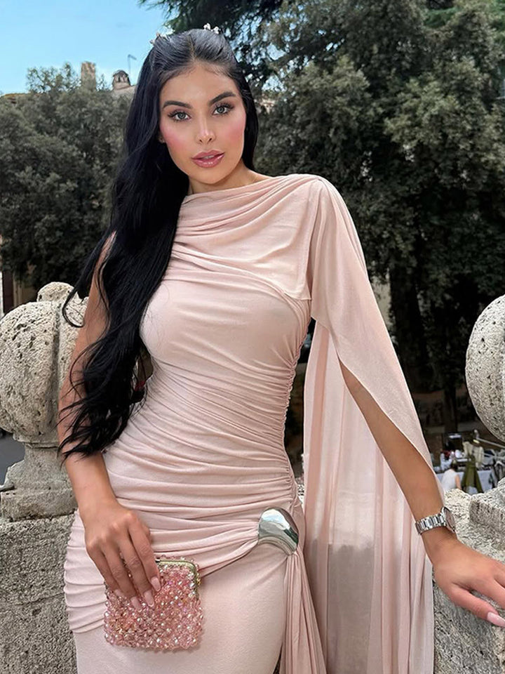 Dame elegant omslagkjole med asymmetrisk udskæring og drapering Stilla
