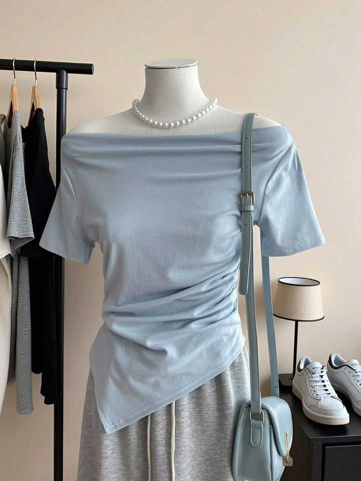 Dame Off-Shoulder T-Shirt med rynke Skovae