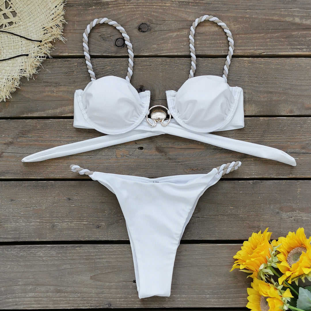 Dame Bikini-sæt med kreativ musling-detail og flettede stropper Stilla