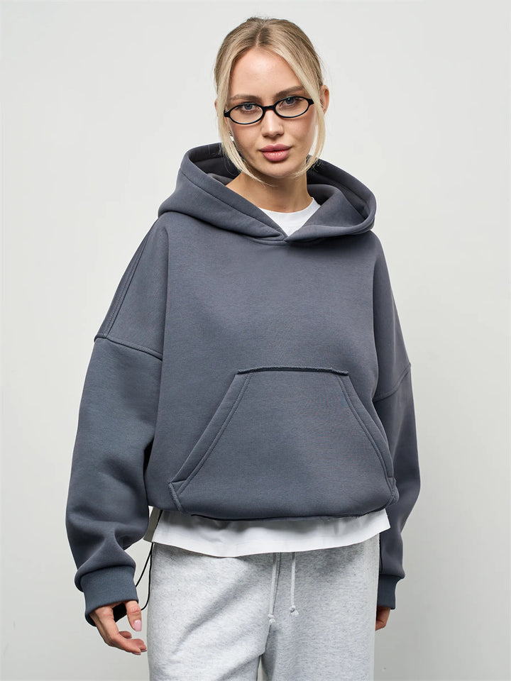 Kvinders casual oversized hættetrøje med kengurulomme og blødt foer Skovae