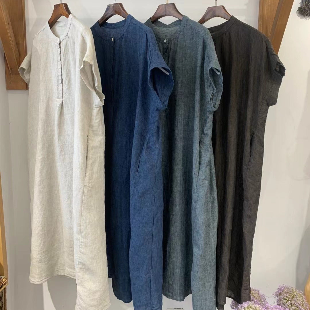 Femme Kortærmet Linned Shift Kjole Stilla