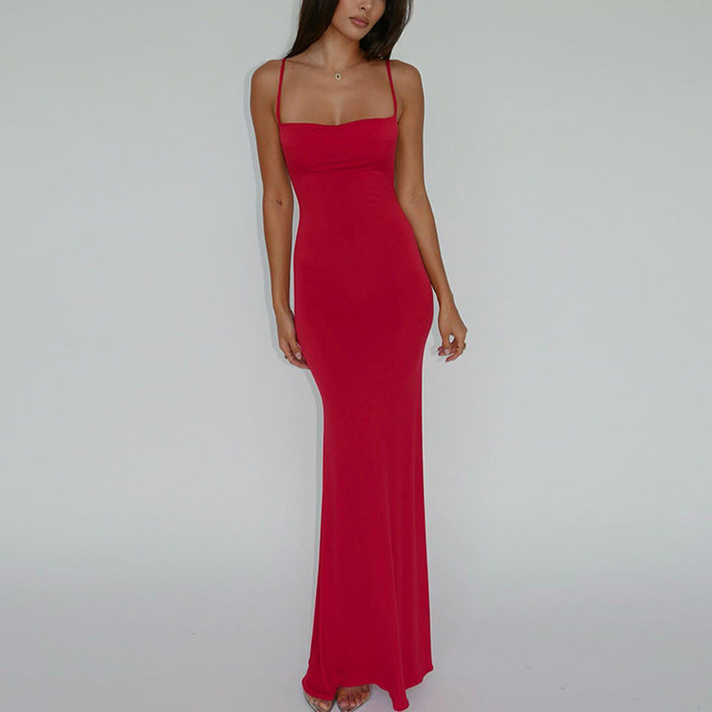 Dame elegant maxikjole med fine strik og halterneck stropper Stilla