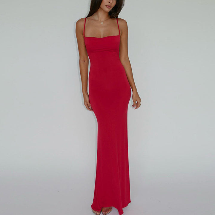 Dame elegant maxikjole med fine strik og halterneck stropper Stilla