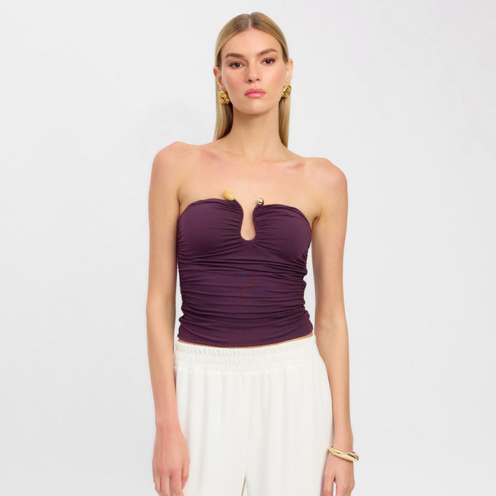 Dame Bandeau-top med ruching og elegante udsmykninger Stilla