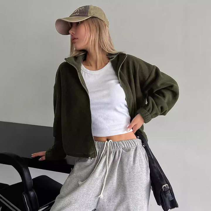 Dame trendy fleecejakke med høj krave og snoretræk Stilla