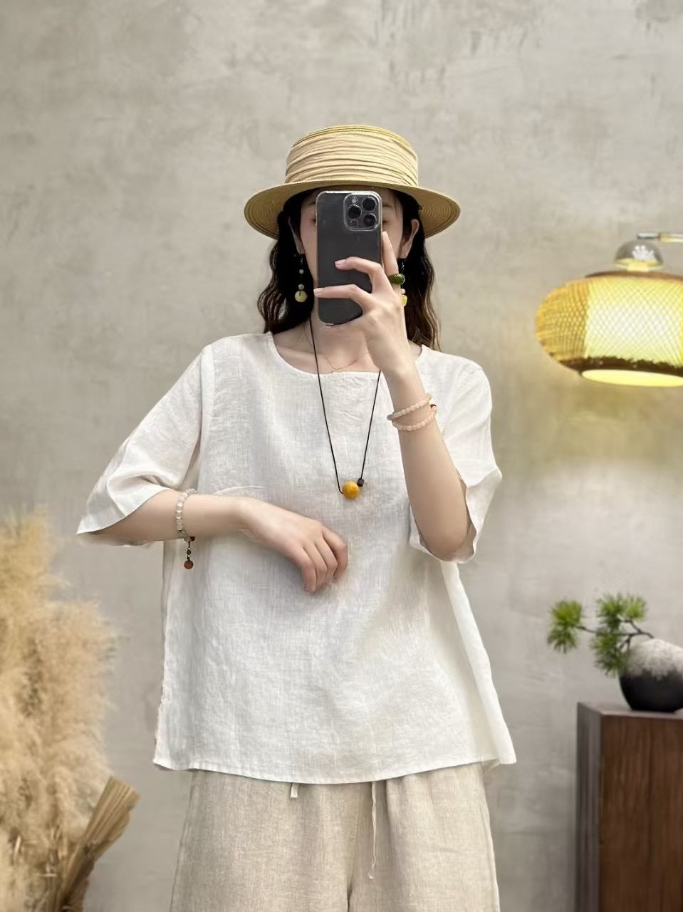 Femme Casual Afslappet Fit Linen Top Stilla
