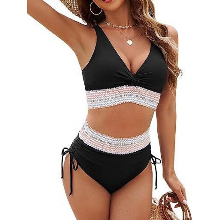 Dame bikini top med høj talje og dekorativt strikmønster Skovae