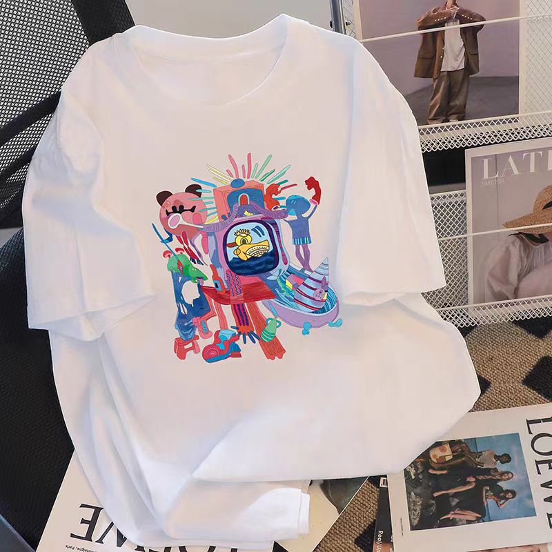 Dame T-shirt med kreativt comic-motiv og oversized snit Stilla