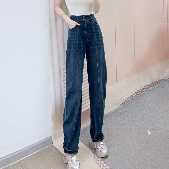 Dame brede højtaljede jeans med elastisk talje og klassiske lommer Stilla