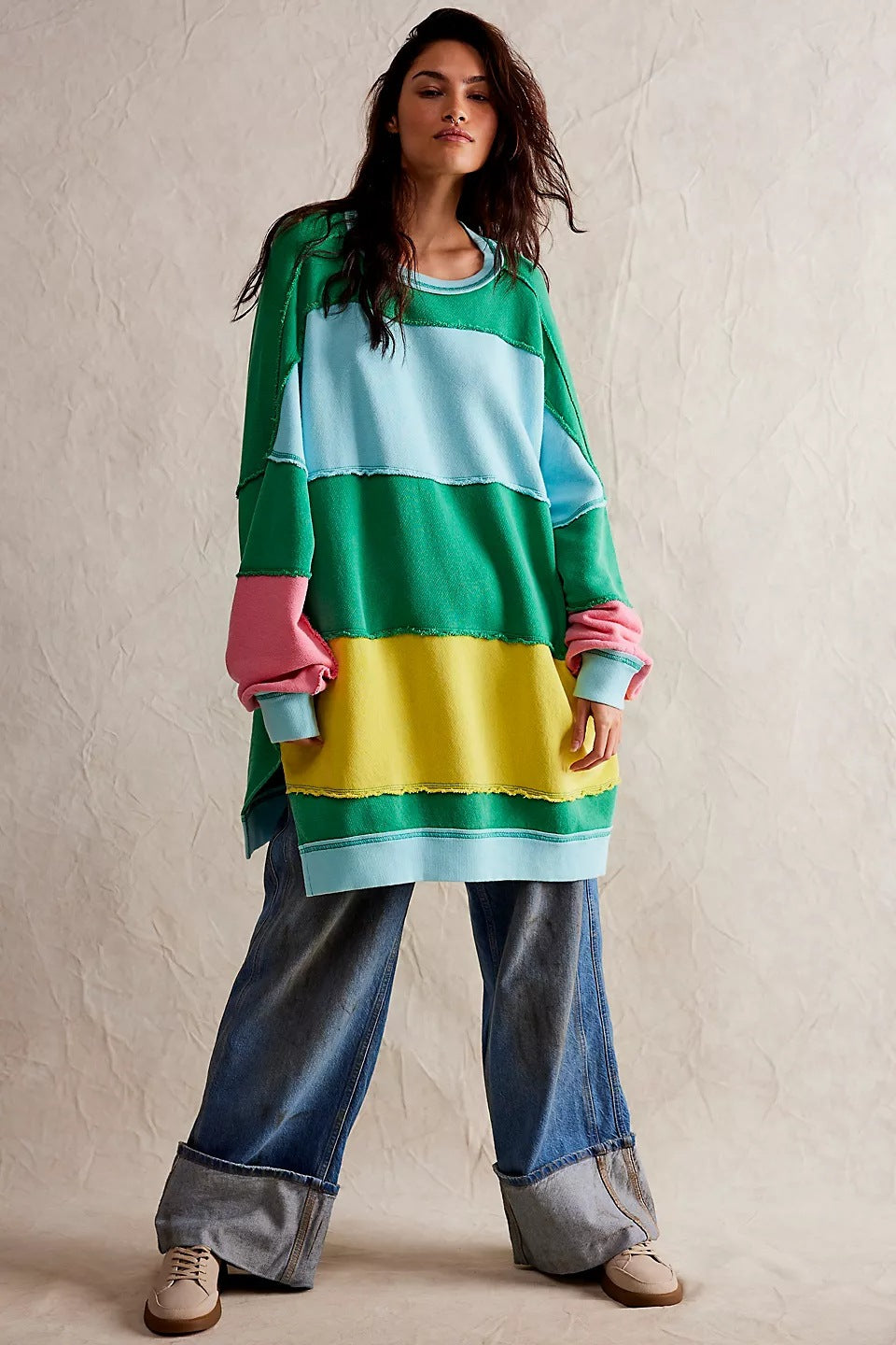 Dame Oversized Strikpullover med fashionable farveblockdesign Stilla
