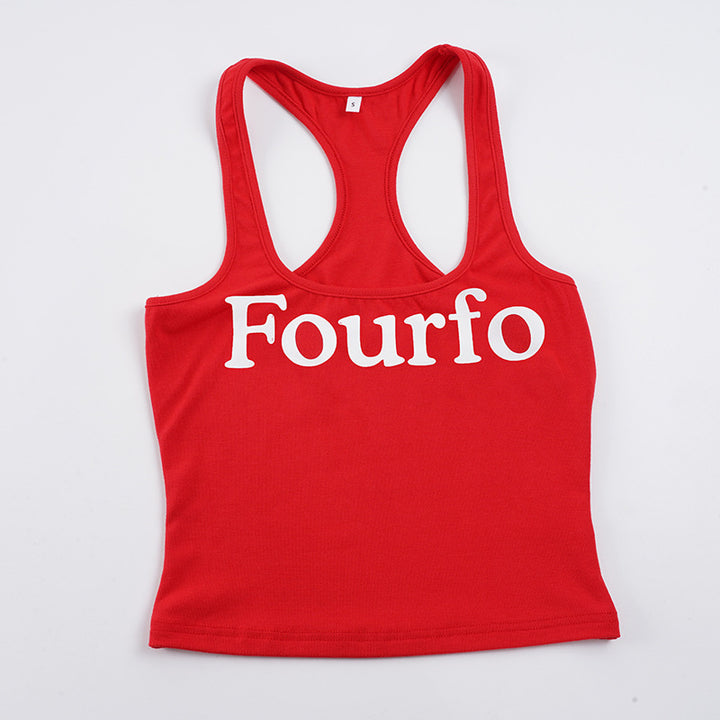 Dame tanktop med sporty snit og stort print Skovae