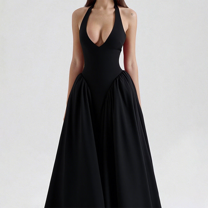 Damer Elegant Maxi Kjole med Dyb V-Hals og Flowende Nederdel Stilla