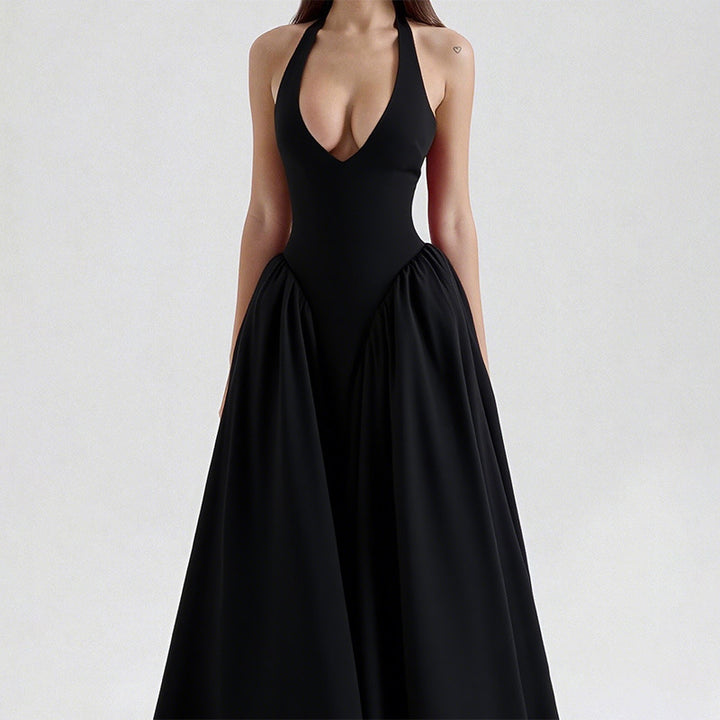 Damer Elegant Maxi Kjole med Dyb V-Hals og Flowende Nederdel Stilla