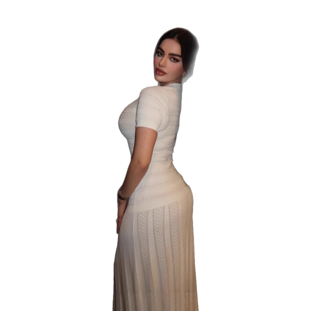 Dame elegant strikkjole med gennemgående knaplukning Skovae