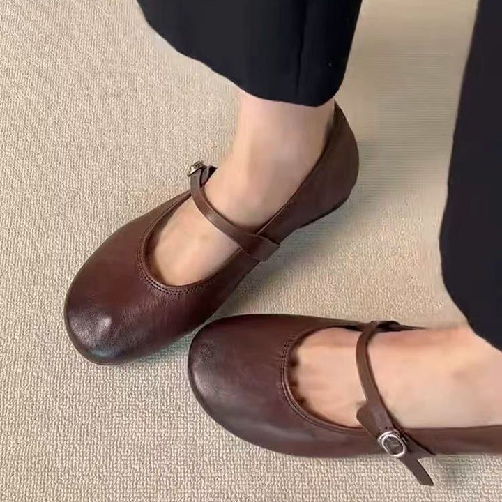 Dame Klassiske Læder Mary Jane Ballerinaer med justerbar rem Stilla