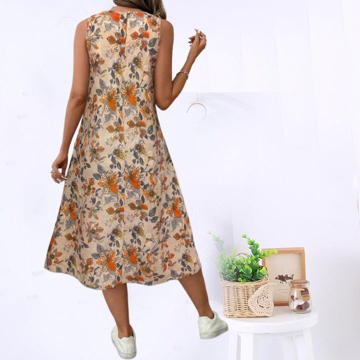 Dame Floral Print Midi Kjole med Sidelommer Stilla