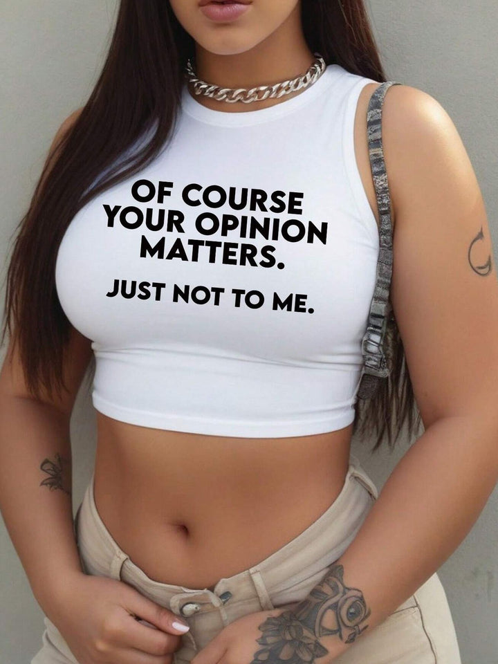 Dame Crop-Top med modigt statement-tryk Skovae