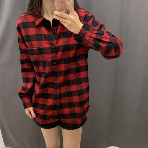 Kvinders Tjekket Flannel Skjorte Bluse Stilla