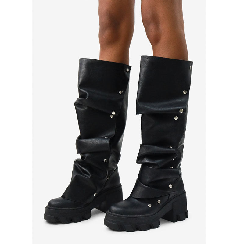 Femme dekorative Over-the-Knee Slouch-Støvler med Nitte-detaljer Stilla
