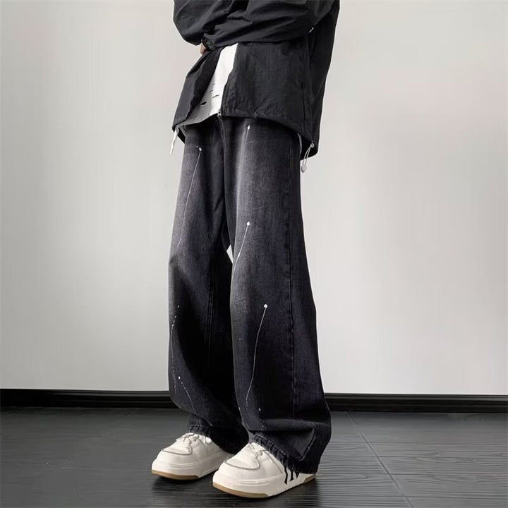 Unisex brede jeans med kreative detaljeprints Stilla