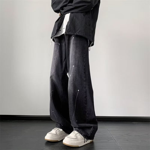 Unisex brede jeans med kreative detaljeprints Stilla