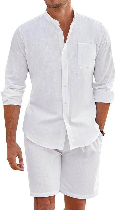 Herrer Casual Linnedragt sæt med kort skjorte og komfortable shorts Stilla