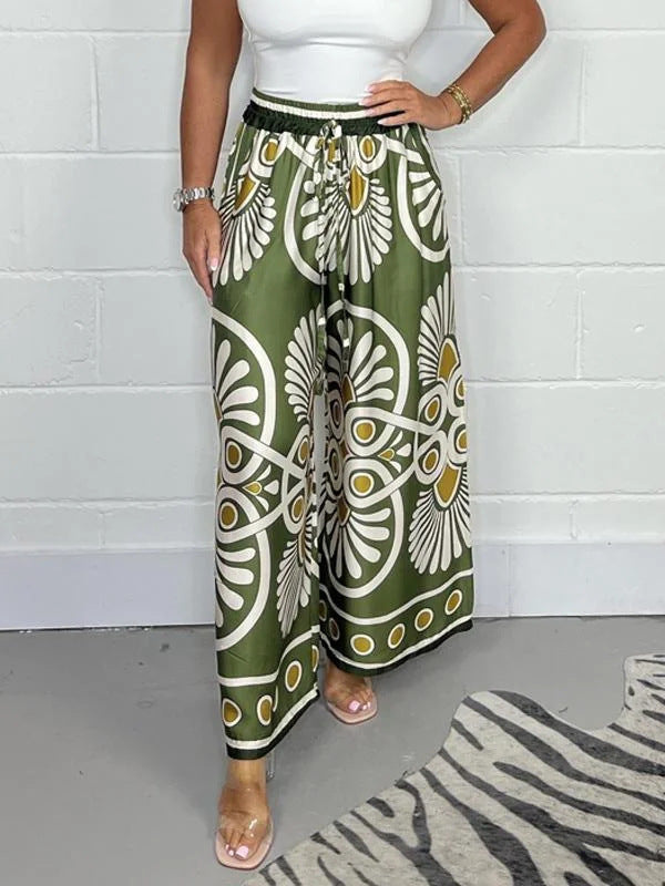 Dame bred palazzo-bukser med boho-print Stilla